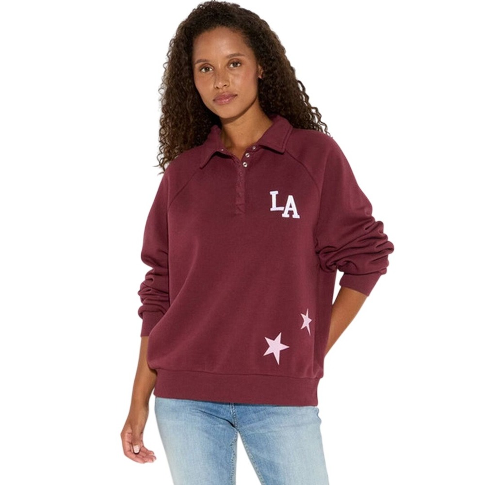 Zoe + Liv Women's Tawny Port LA Graphic Collared Pullover Sweatshirt Size Medium